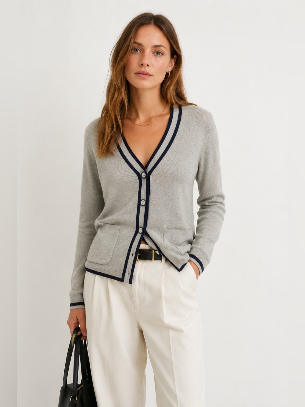 Tommy Hilfiger Gray Cardigan with Navy Trim